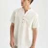 DeFacto Man Modern Fit V-Neck Woven Top Short Sleeve Shirt