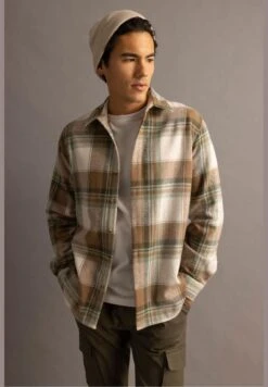 DeFacto Man Polo Neck Woven Long Sleeve Shirt