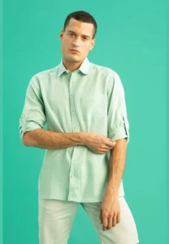 DeFacto Man Regular Fit Polo Neck Woven Top Long Sleeve Shirt