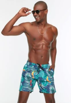 Trendyol Multicolor Men's Tropical Printed Standard Swimwear Marine Shorts
