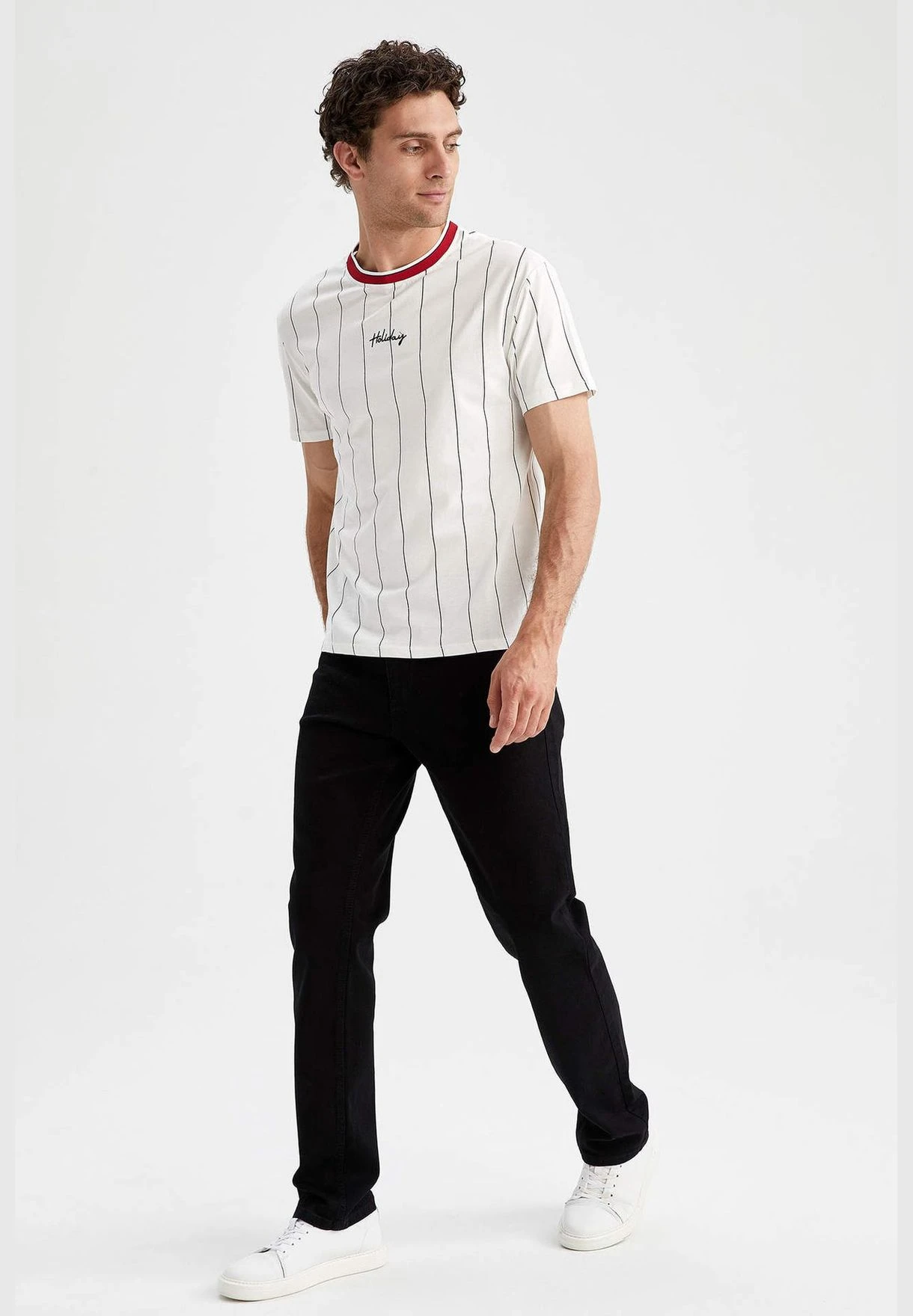 DeFacto Regular Fit Short Sleeve Striped Slogan Print T-Shirt 4 DeFacto Regular Fit Short Sleeve Striped Slogan Print T-Shirt - Image 2