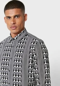 RIVER ISLAND Geo Stripe Regular Fit Shirt -Active Fashion Store 3 zoom desktop 781